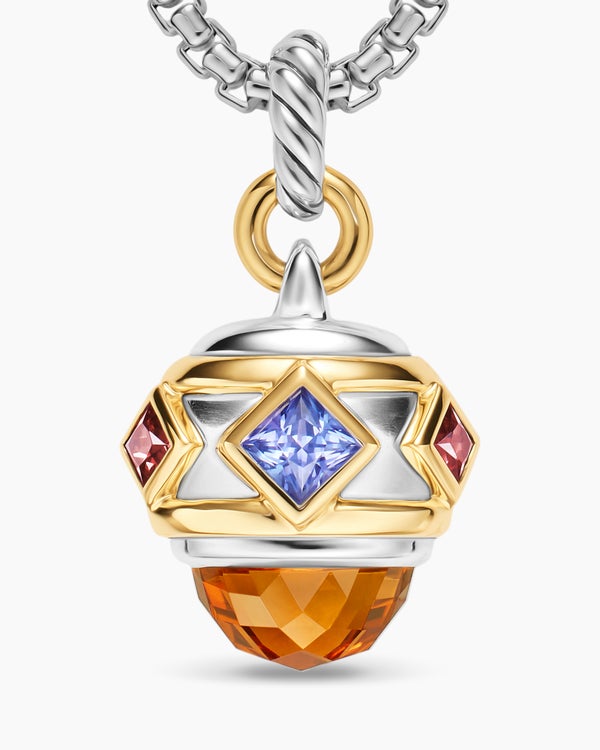 Renaissance® Amulet in Sterling Silver with 14K Yellow Gold, Madeira Citrine, Tanzanite and Rhodolite Garnet, 19.8mm