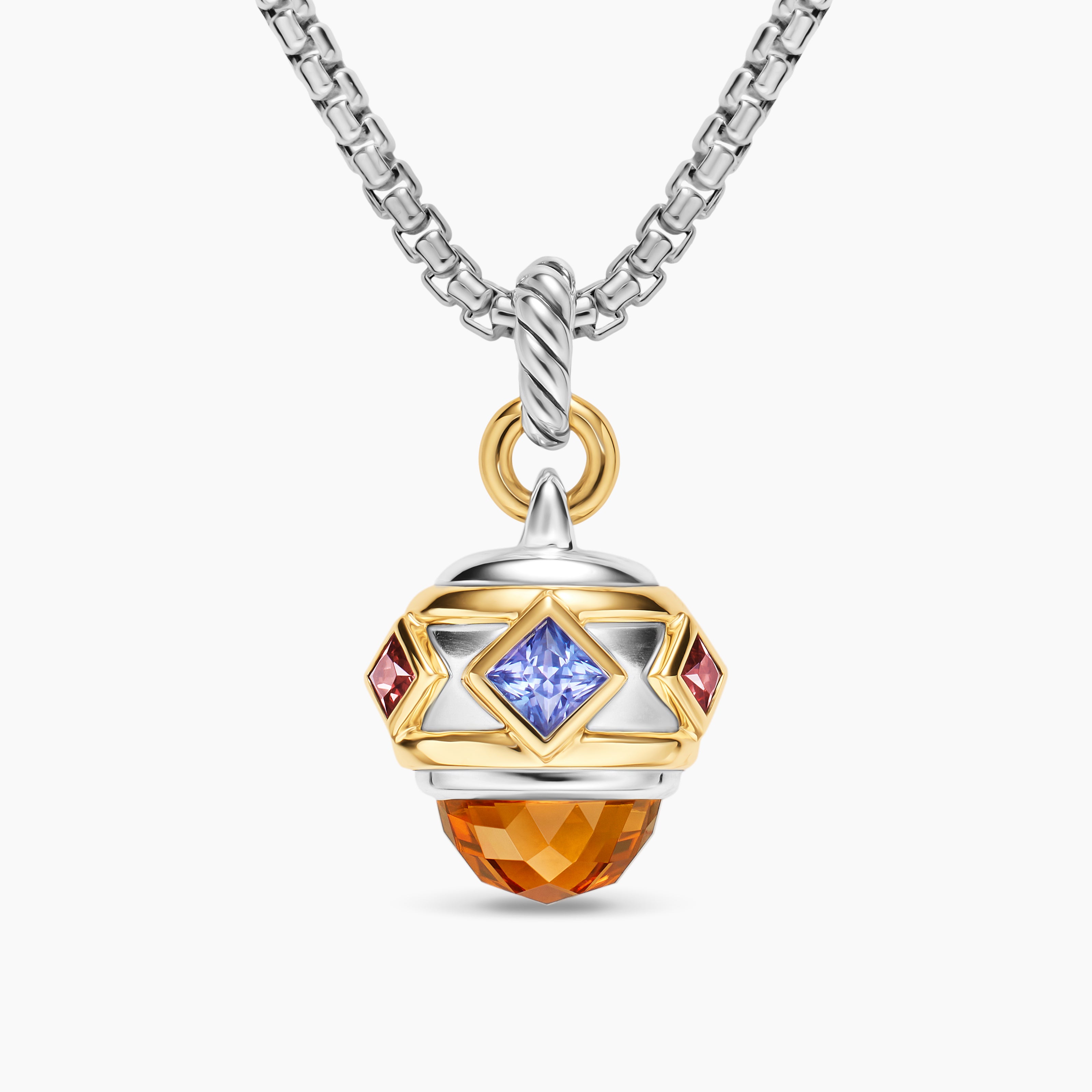 Womens Renaissance&reg; Amulet in Sterling Silver with 14K Yellow Gold, Madeira Citrine, Tanzanite and Rhodolite Garnet, 19.8mm