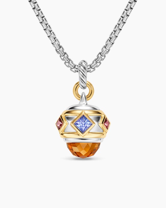 Renaissance® Amulet in Sterling Silver with 14ct Yellow Gold, Madeira Citrine, Tanzanite and Rhodolite Garnet, 19.8mm