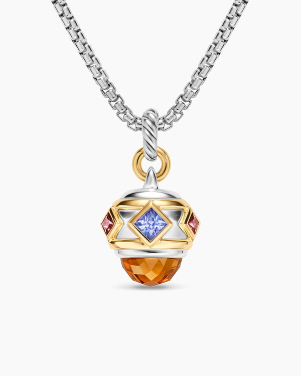 Renaissance® Amulet in Sterling Silver with 14K Yellow Gold, Madeira Citrine, Tanzanite and Rhodolite Garnet, 19.8mm