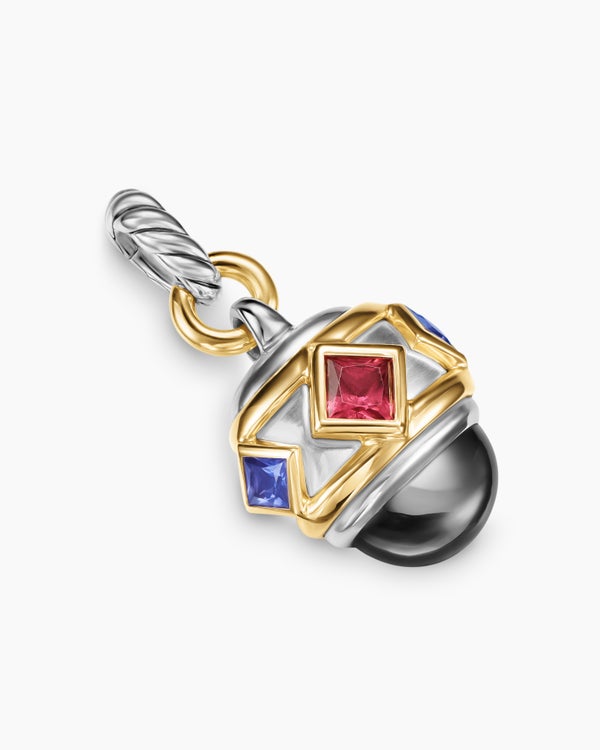 Amulette Renaissance® en argent sterling avec or jaune 14 carats, hématine, grenat rhodolite et iolite, 19,8 mm
