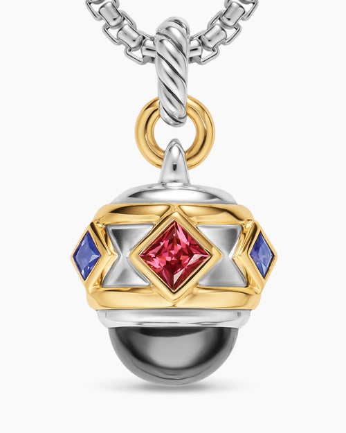 Womens Renaissance® Amulet in Sterling Silver with 14K Yellow Gold, Hematine, Rhodolite Garnet and Iolite, 19.8mm