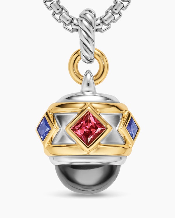 Amulette Renaissance® en argent sterling avec or jaune 14 carats, hématine, grenat rhodolite et iolite, 19,8 mm