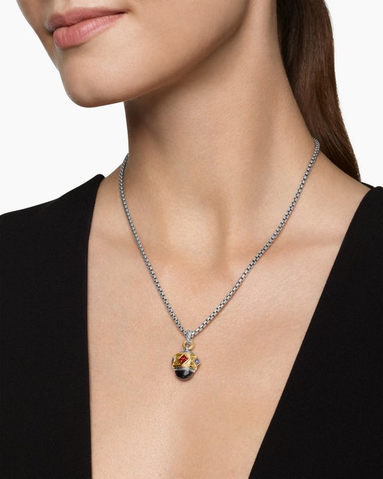 Amulette Renaissance® en argent sterling avec or jaune 14 carats, hématine, grenat rhodolite et iolite, 19,8 mm