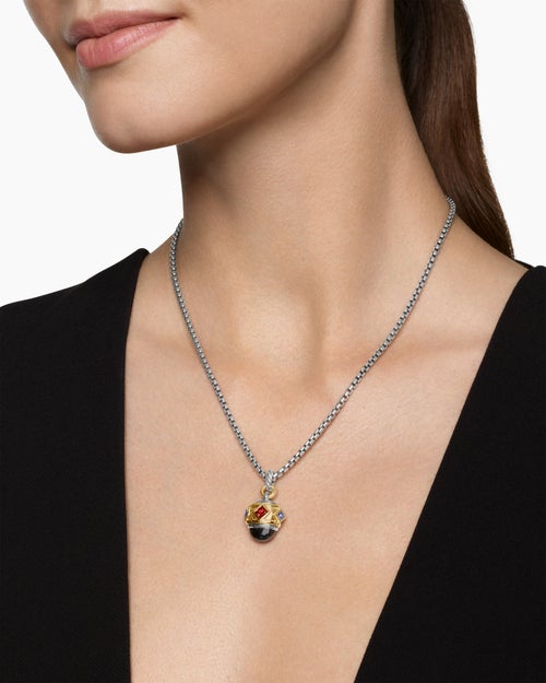 Womens Renaissance® Amulet in Sterling Silver with 14K Yellow Gold, Hematine, Rhodolite Garnet and Iolite, 19.8mm