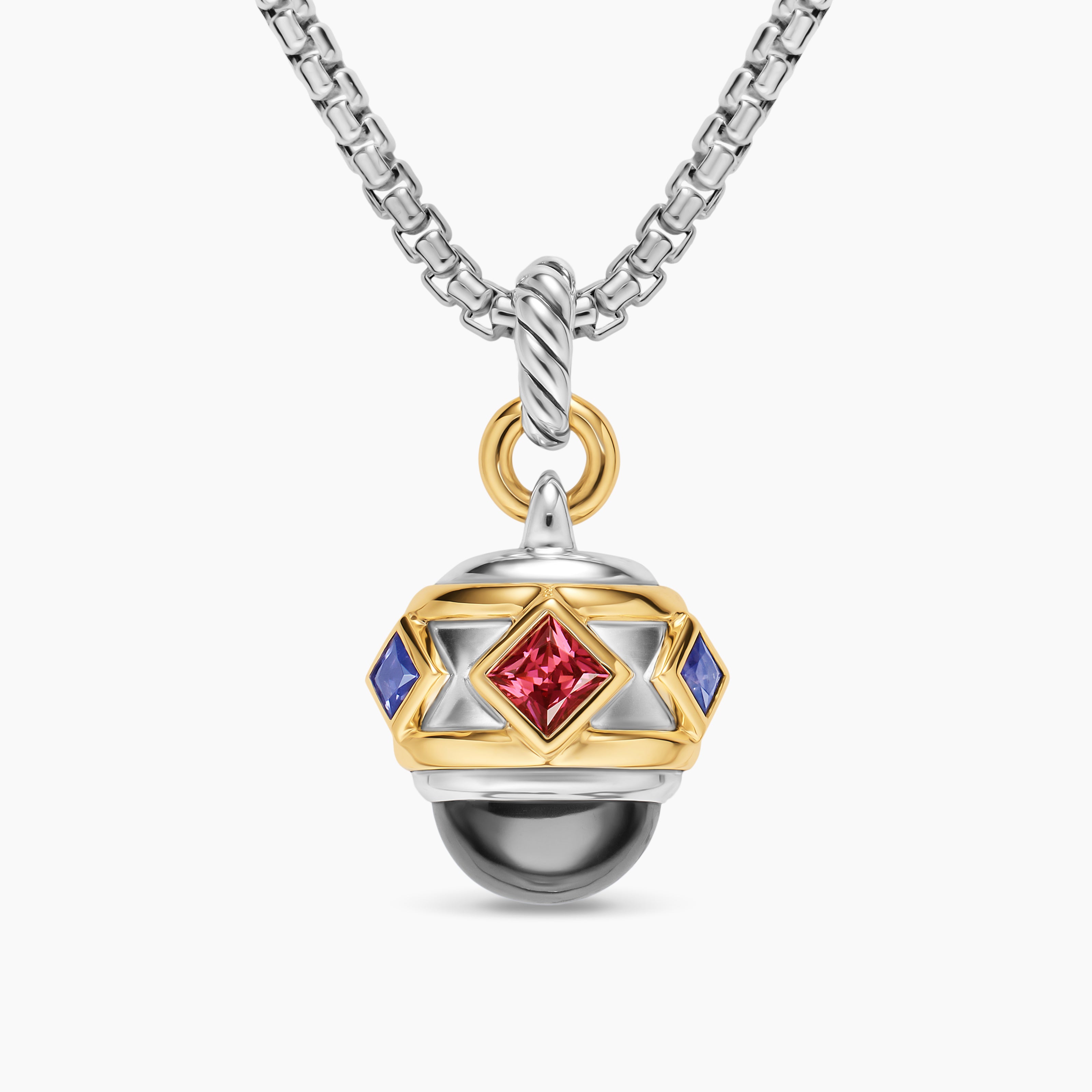 Womens Renaissance&reg; Amulet in Sterling Silver with 14K Yellow Gold, Hematine, Rhodolite Garnet and Iolite, 19.8mm