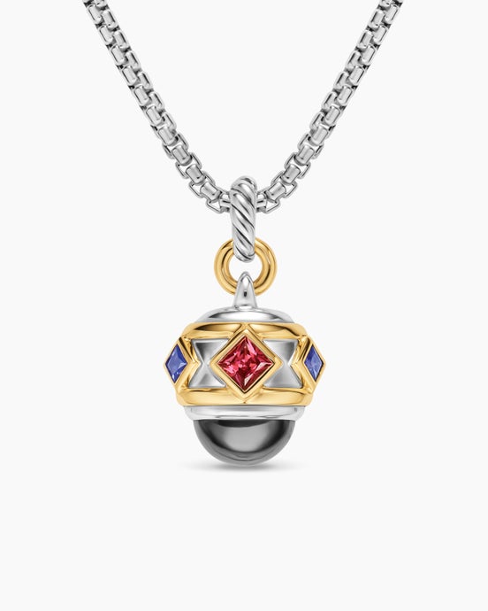 Amulette Renaissance® en argent sterling avec or jaune 14 carats, hématine, grenat rhodolite et iolite, 19,8 mm