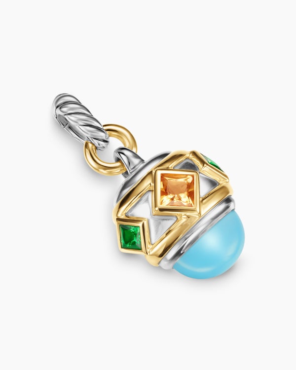 Renaissance® Amulet in Sterling Silver with 14K Yellow Gold, Turquoise, Madeira Citrine and Tsavorites, 19.8mm