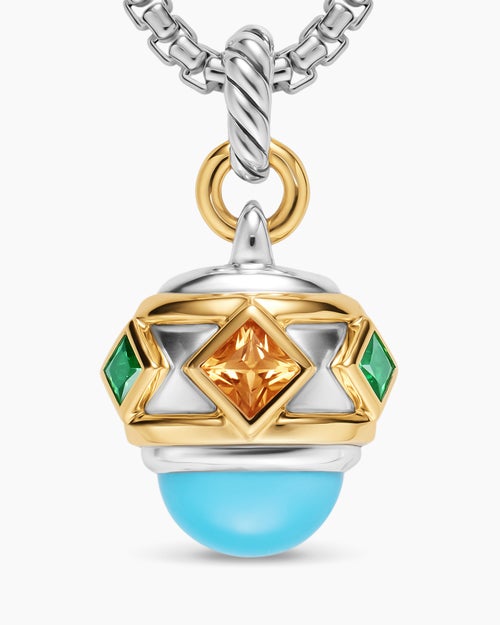 Womens Renaissance® Amulet in Sterling Silver with 14ct Yellow Gold, Turquoise, Madeira Citrine and Tsavorite, 19.8mm