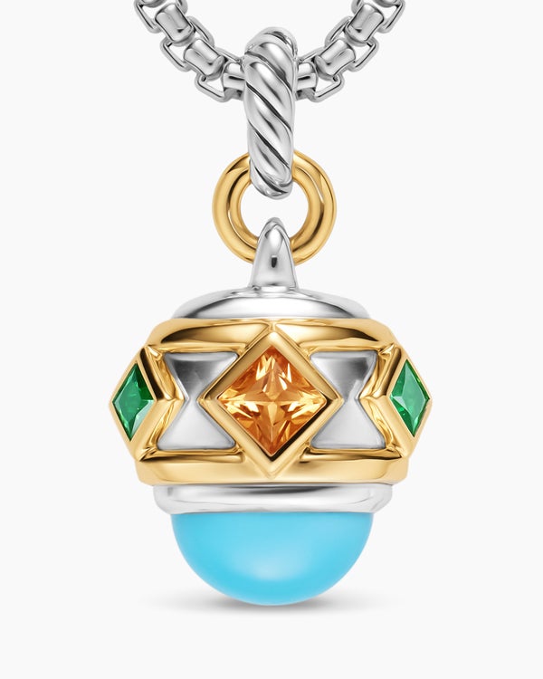 Renaissance® Amulet in Sterling Silver with 14K Yellow Gold, Turquoise, Madeira Citrine and Tsavorites, 19.8mm