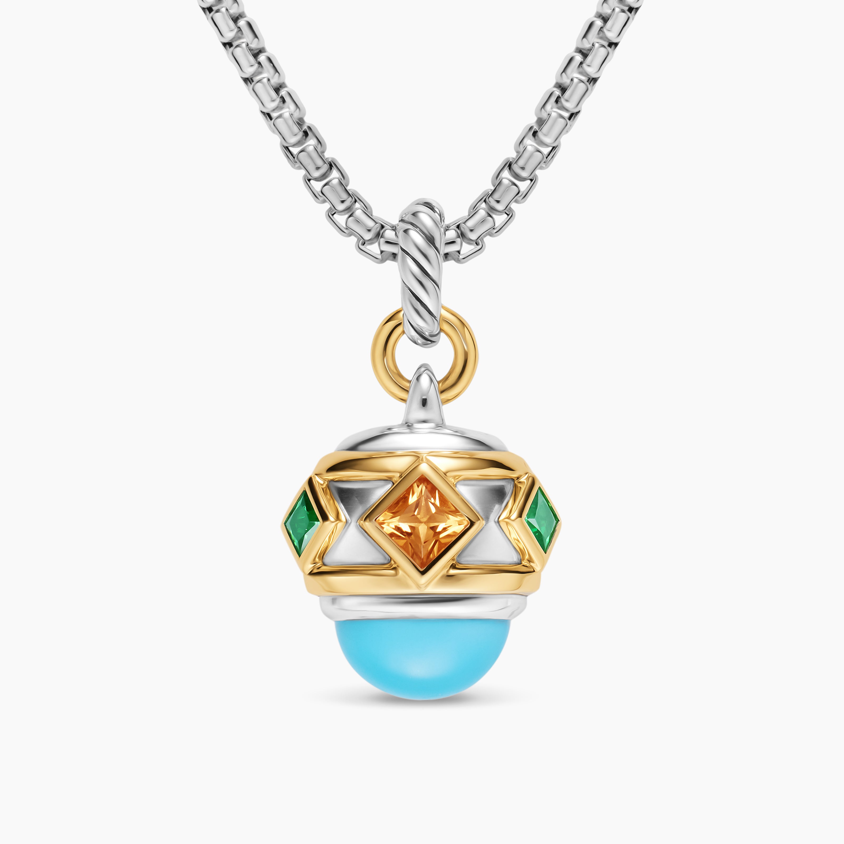 Womens Renaissance&reg; Amulet in Sterling Silver with 14K Yellow Gold, Turquoise, Madeira Citrine and Tsavorites, 19.8mm