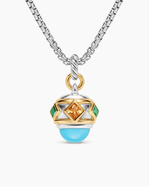 Womens Renaissance® Amulet in Sterling Silver with 14K Yellow Gold, Turquoise, Madeira Citrine and Tsavorites, 19.8mm