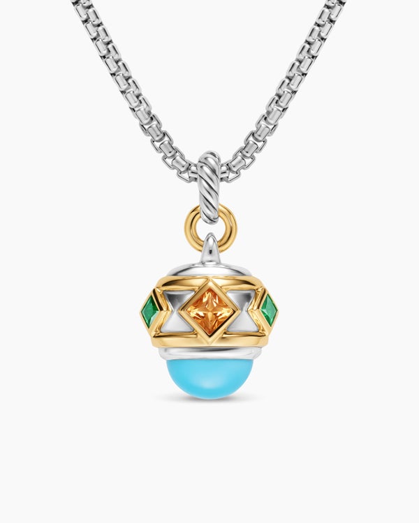 Renaissance® Amulet in Sterling Silver with 14K Yellow Gold, Turquoise, Madeira Citrine and Tsavorites, 19.8mm