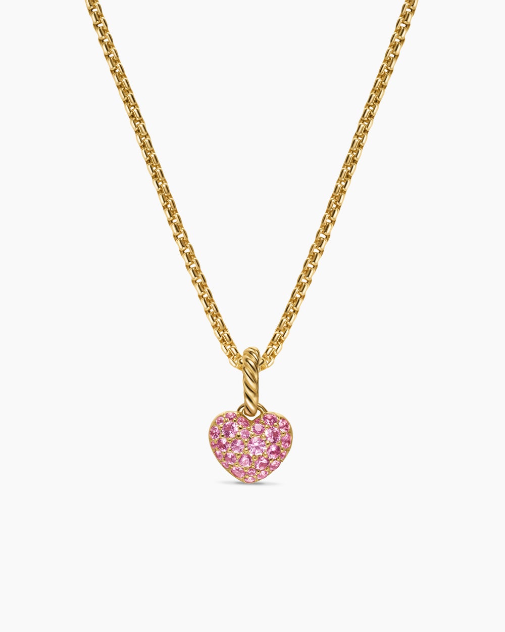 Womens Petite Pavé Heart Amulet in 18K Yellow Gold with Pink Sapphires, 7.4mm