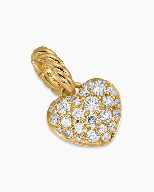 Womens Petite Pavé Heart Amulet in 18K Yellow Gold with Diamonds, 7.4mm