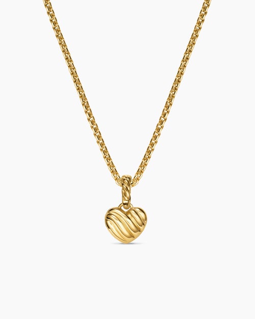 Womens Petite Pavé Heart Amulet in 18ct Yellow Gold with Diamonds, 7.4mm