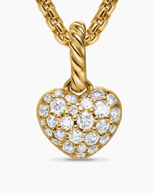 Womens Petite Pavé Heart Amulet in 18K Yellow Gold with Diamonds, 7.4mm