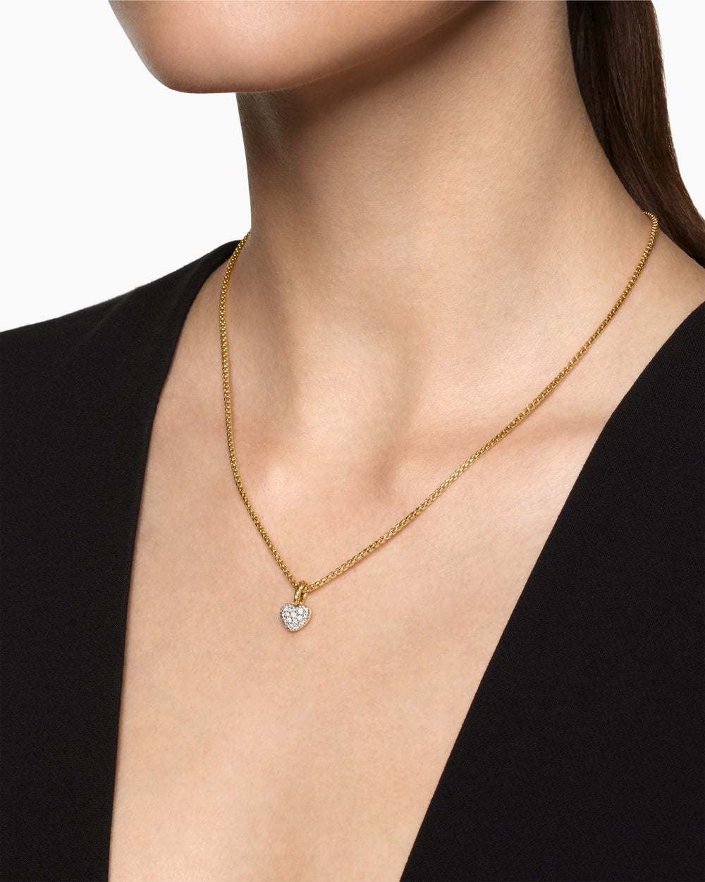 Womens Petite Pavé Heart Amulet in 18K Yellow Gold with Diamonds, 7.4mm