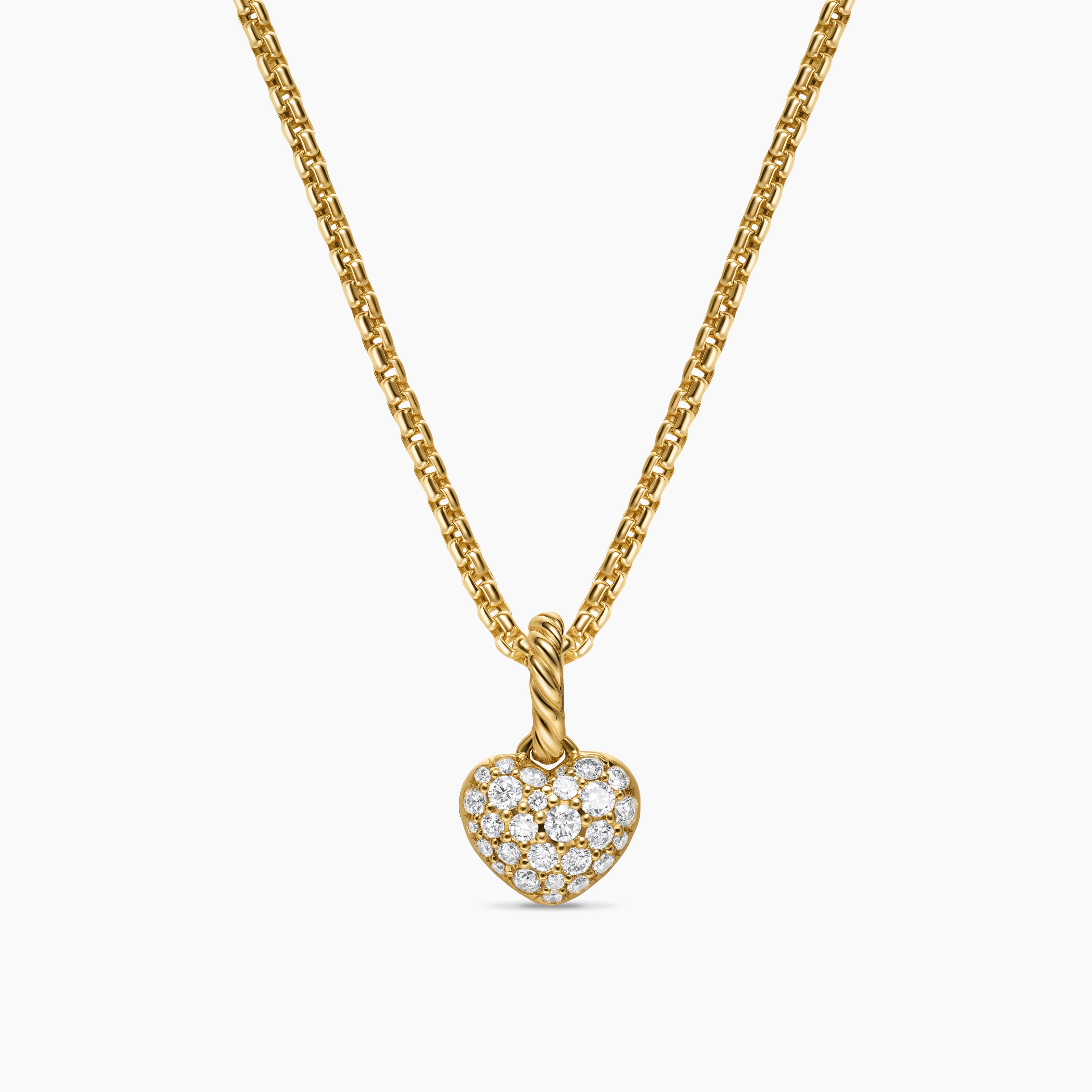 Womens Petite Pav&eacute; Heart Amulet in 18K Yellow Gold with Diamonds, 7.4mm