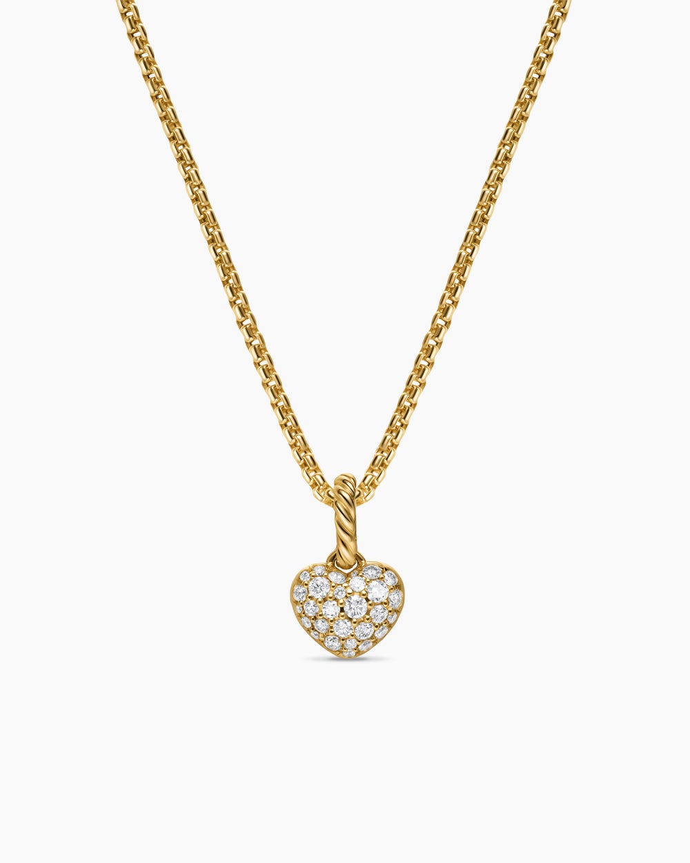 Womens Petite Pavé Heart Amulet in 18K Yellow Gold with Diamonds, 7.4mm