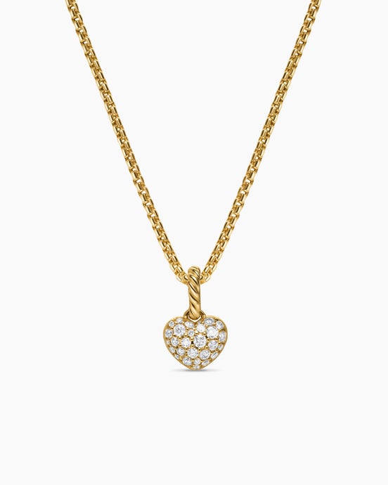 Petite Pavé Heart Amulet in 18ct Yellow Gold with Diamonds, 7.4mm