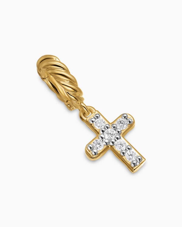Micro Pavé Cross Amulet in 18K Yellow Gold with Diamonds, 8mm