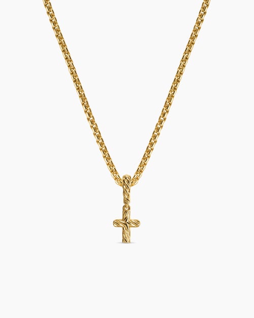 Womens Micro Pavé Cross Amulet in 18ct Yellow Gold with Diamonds, 8mm