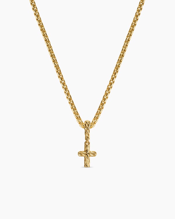 Micro Pavé Cross Amulet in 18K Yellow Gold with Diamonds, 8mm
