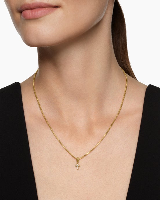 Micro Pavé Cross Amulet in 18K Yellow Gold with Diamonds, 8mm