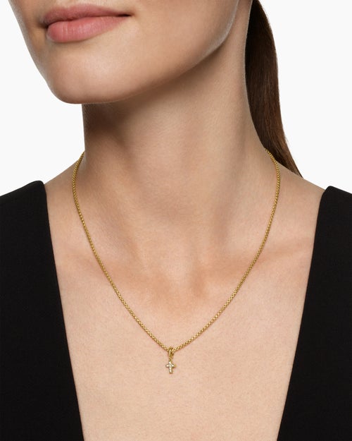Womens Micro Pavé Cross Amulet in 18K Yellow Gold with Diamonds, 8mm