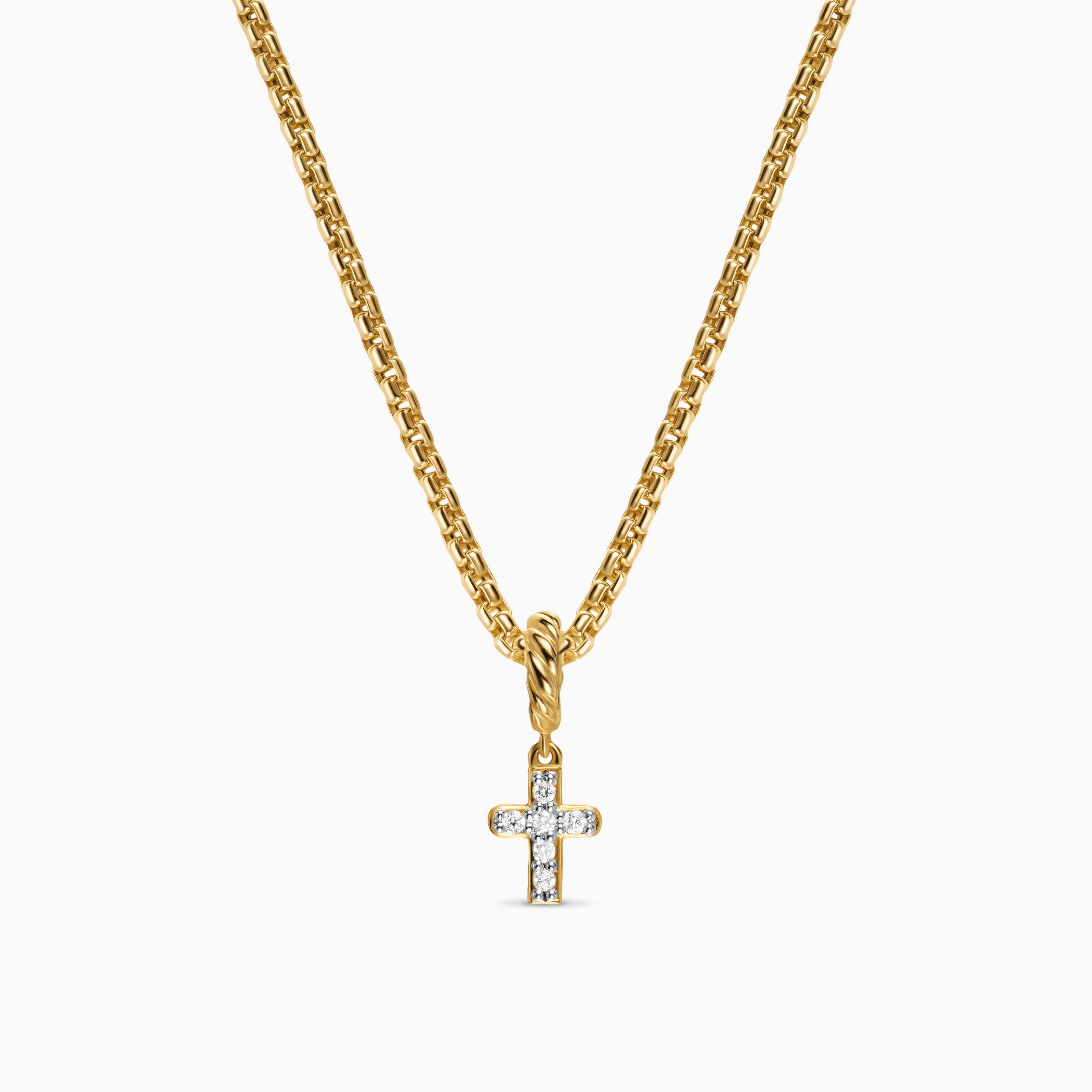 Womens Micro Pav&eacute; Cross Amulet in 18K Yellow Gold with Diamonds, 8mm