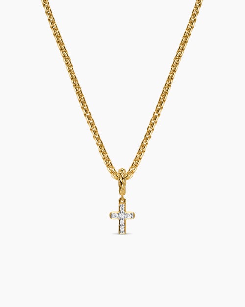 Womens Micro Pavé Cross Amulet in 18K Yellow Gold with Diamonds, 8mm