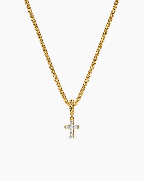 Micro Pavé Cross Amulet in 18K Yellow Gold with Diamonds, 8mm