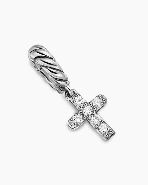 Womens Micro Pavé Cross Amulet in Sterling Silver with Diamonds, 8mm