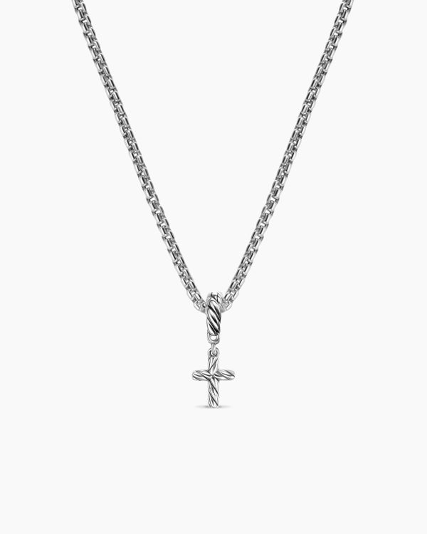 Micro Pavé Cross Amulet in Sterling Silver with Diamonds, 8mm