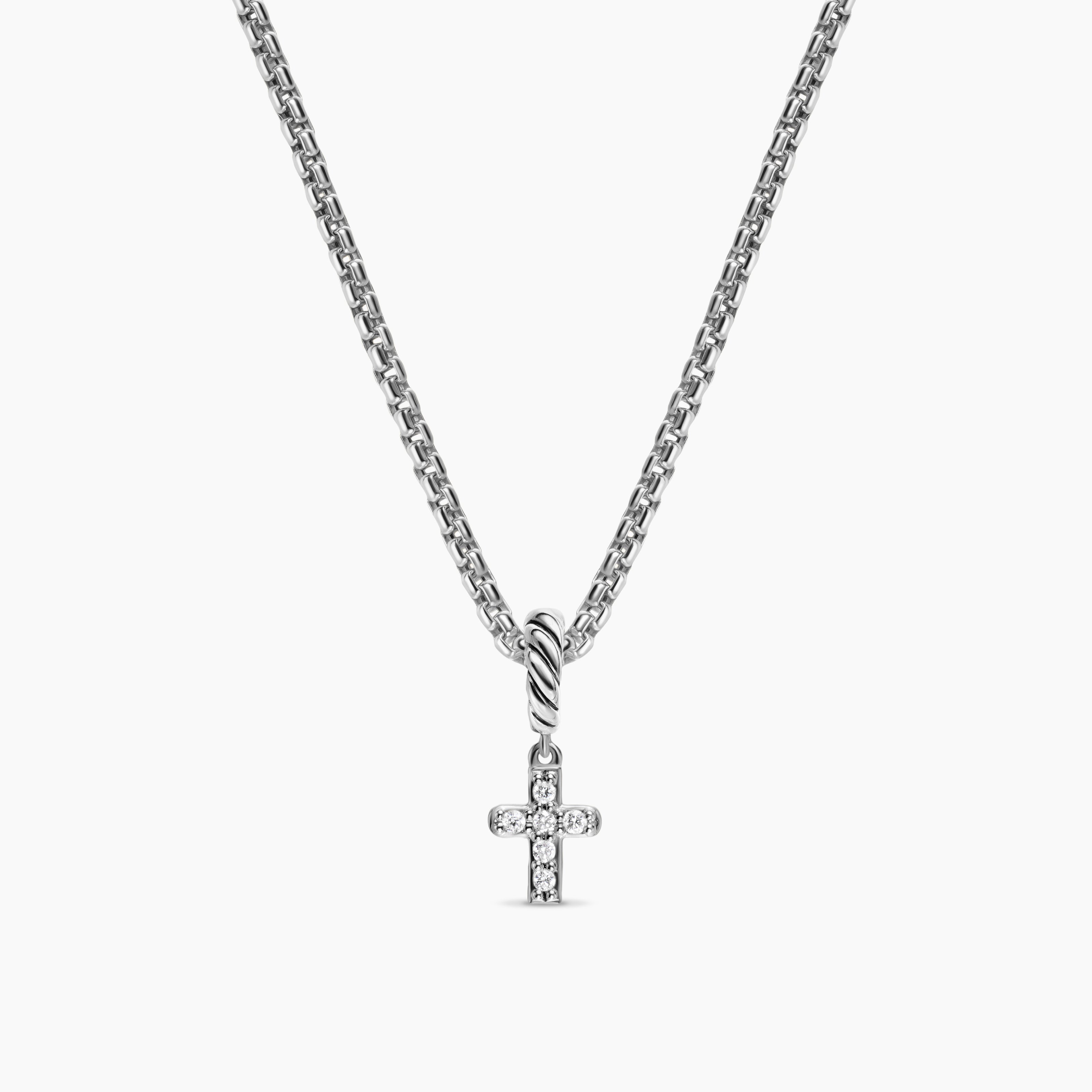 Womens Micro Pav&eacute; Cross Amulet in Sterling Silver with Diamonds, 8mm
