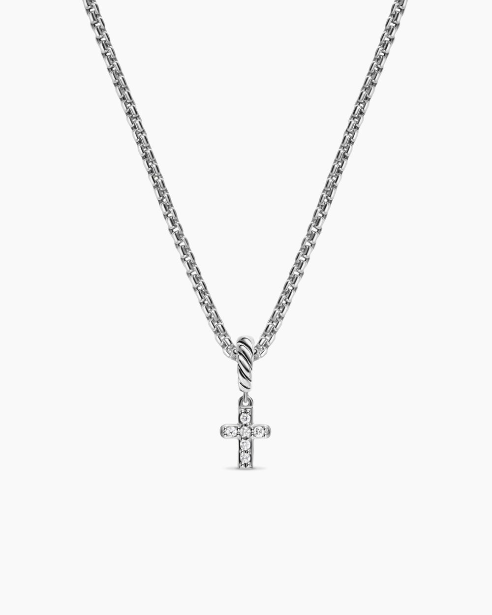 Womens Micro Pavé Cross Amulet in Sterling Silver with Diamonds, 8mm