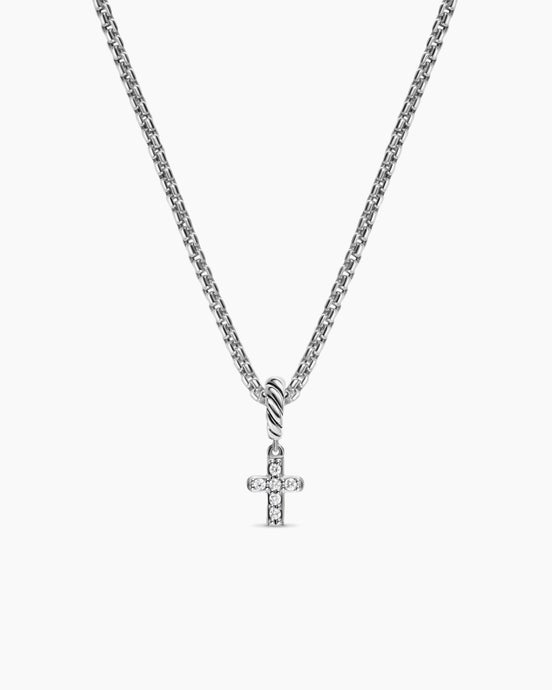 Micro Pavé Cross Amulet in Sterling Silver with Diamonds, 8mm