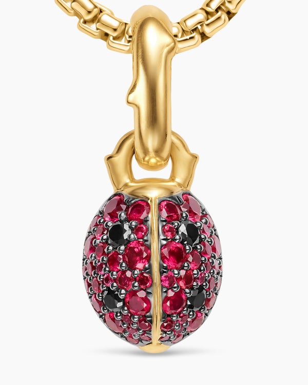 Ladybug Amulet in 18ct Yellow Gold with Rubies and Black Diamonds, 12.7mm