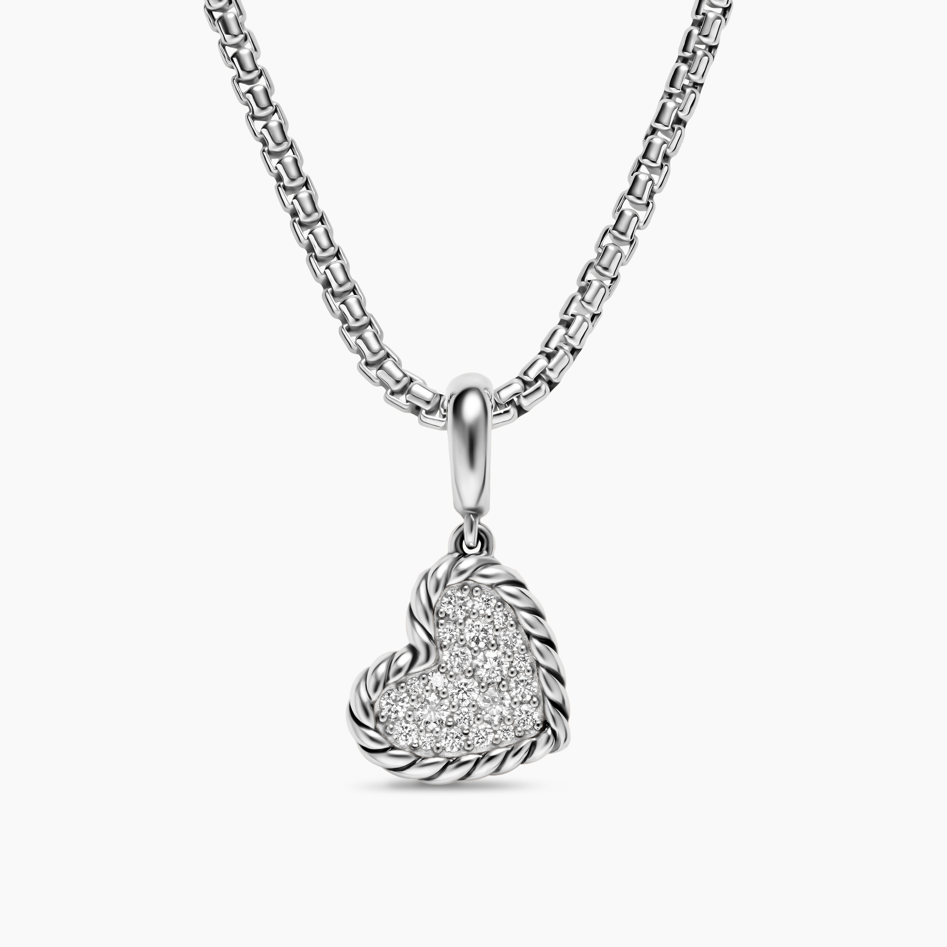 Womens DY Elements&reg; Heart Pendant in Sterling Silver with Diamonds, 12.7mm