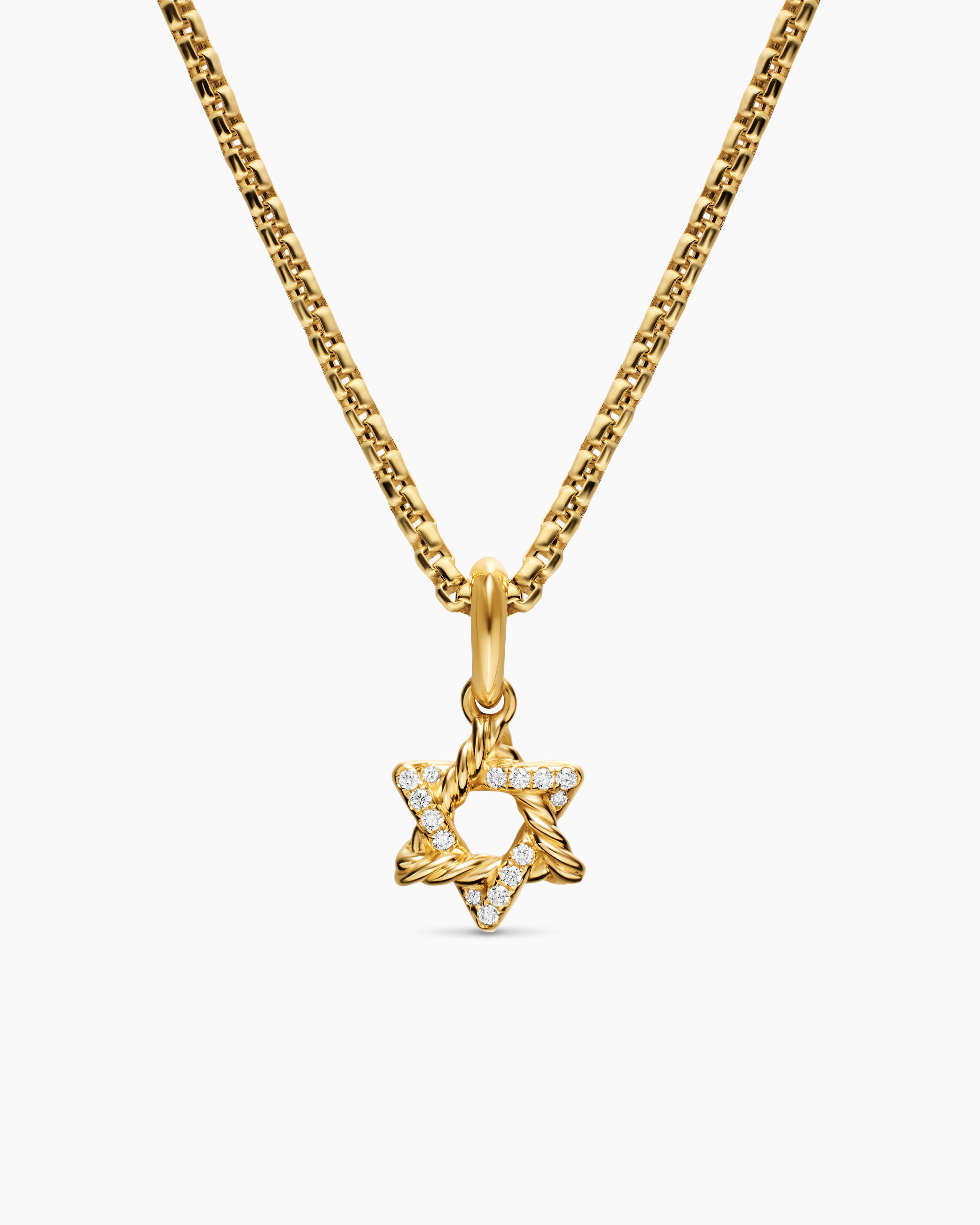 Womens Star of David Amulet in 18ct Yellow Gold with Diamonds, 10.5mm