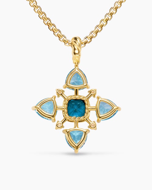 Womens Renaissance® Quad Pendant in 18K Yellow Gold with Blue Topaz, Hampton Blue Topaz and Diamonds, 36mm