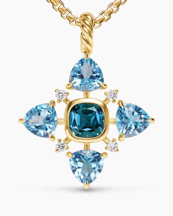 Renaissance® Quad Pendant in 18K Yellow Gold with Blue Topaz, Hampton Blue Topaz and Diamonds, 36mm