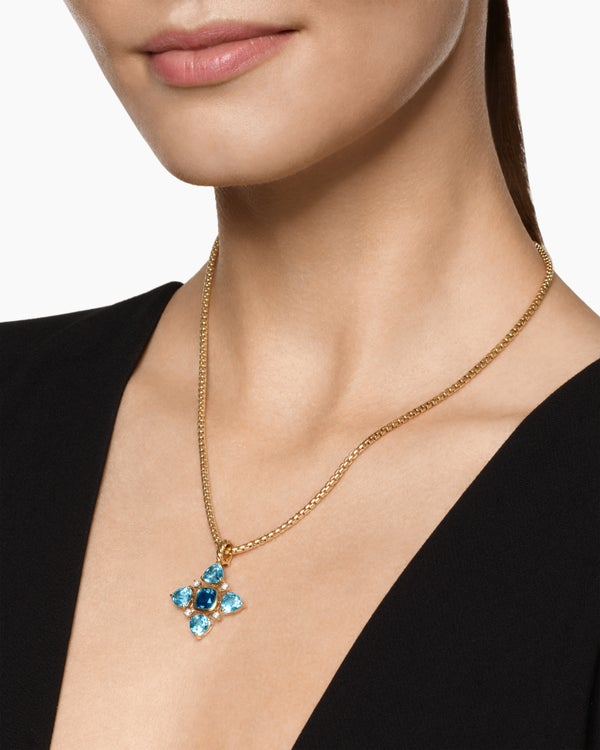 Renaissance® Quad Pendant in 18K Yellow Gold with Blue Topaz, Hampton Blue Topaz and Diamonds, 36mm