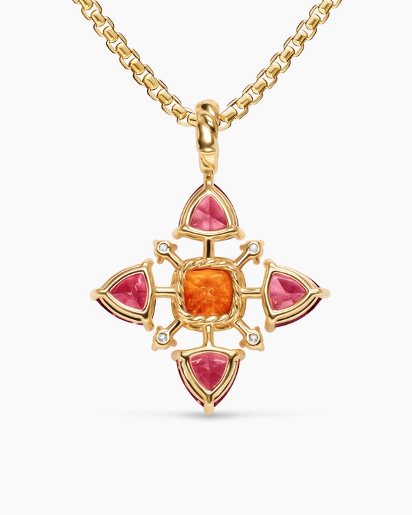 Renaissance® Quad Pendant in 18K Yellow Gold with Madeira Citrine, Pink Tourmaline and Diamonds, 36mm