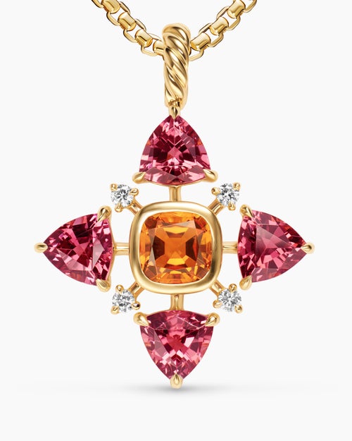 Womens Renaissance® Quad Pendant in 18K Yellow Gold with Madeira Citrine, Pink Tourmaline and Diamonds, 36mm