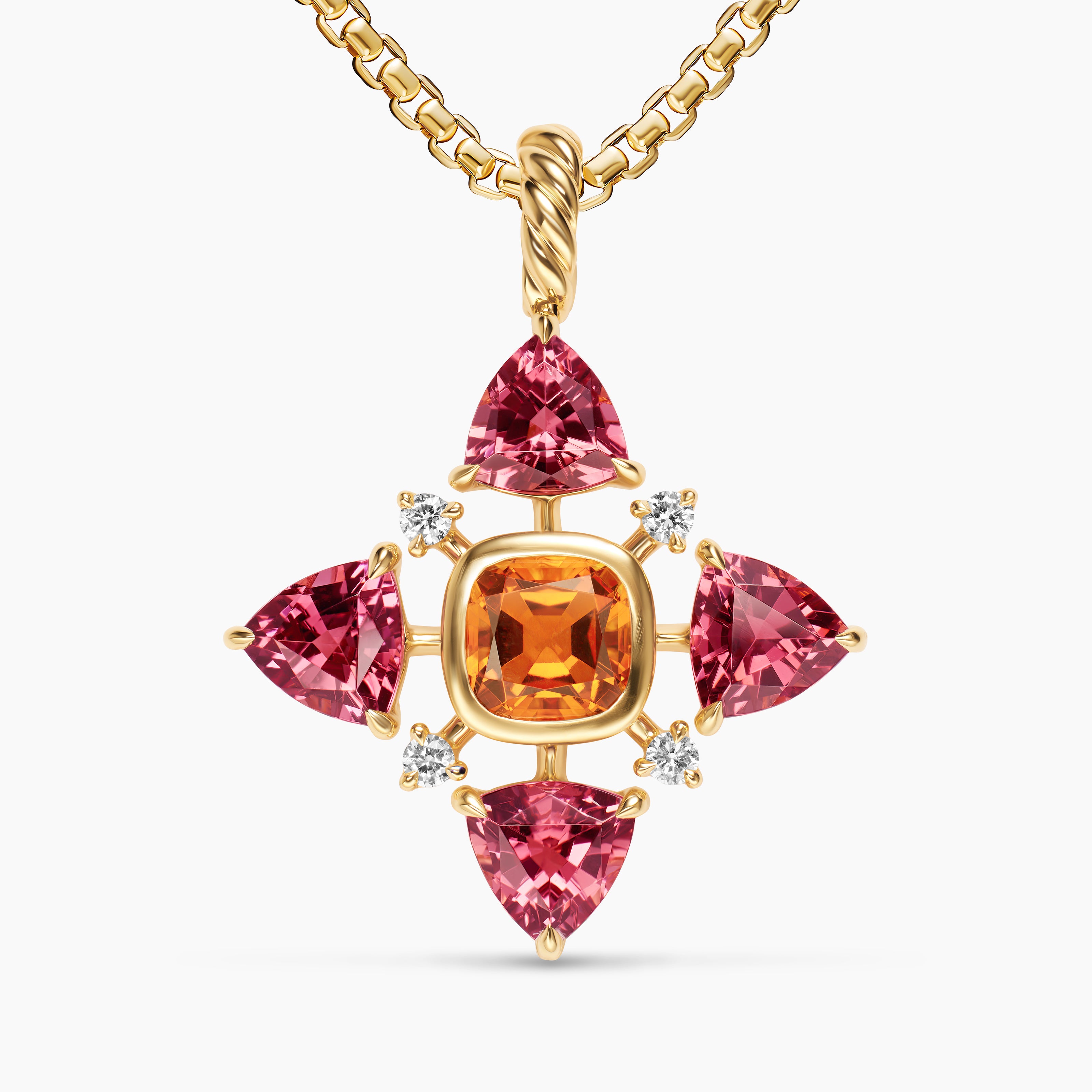 Womens Renaissance&reg; Quad Pendant in 18K Yellow Gold with Madeira Citrine, Pink Tourmaline and Diamonds, 36mm