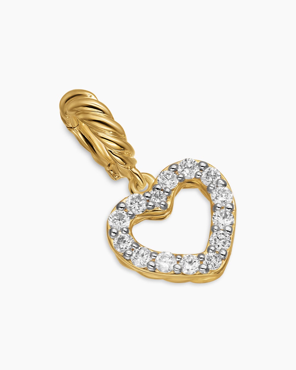 Womens Micro Pavé Open Heart Amulet in 18ct Yellow Gold with Diamonds, 6.8mm