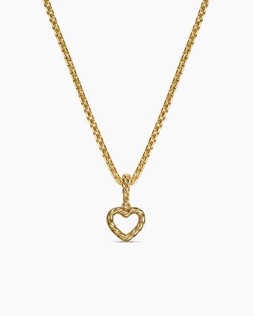 Womens Micro Pavé Open Heart Amulet in 18K Yellow Gold with Diamonds, 6.8mm