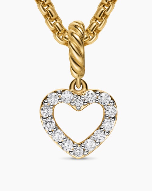 Womens Micro Pavé Open Heart Amulet in 18K Yellow Gold with Diamonds, 6.8mm
